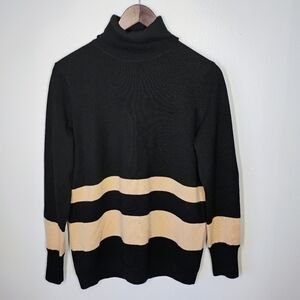 Pure Collection Cashmere Turtleneck Sweater Womens 4 Black Stripes Quiet Luxury